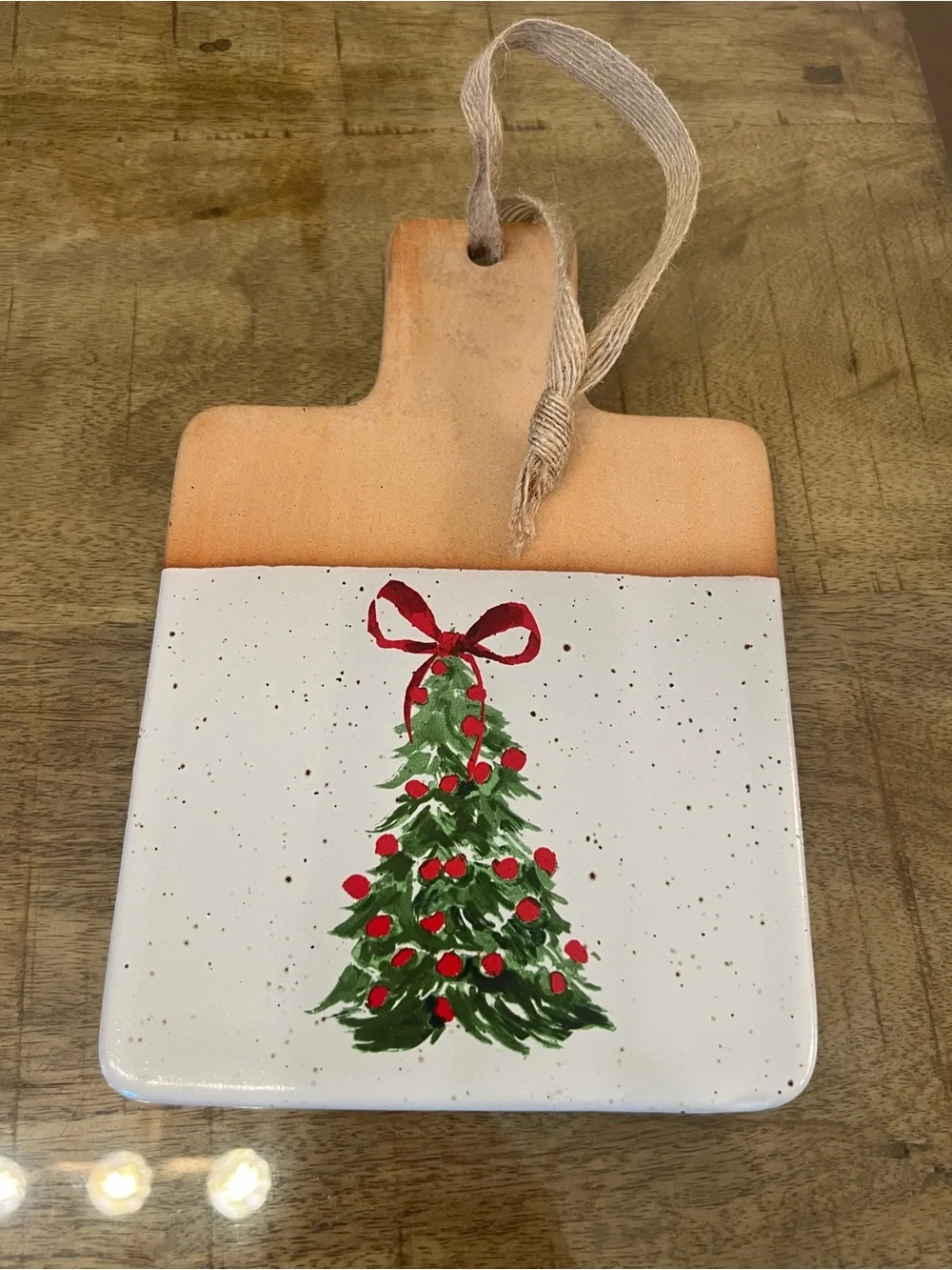 Hand-Painted Holiday pottery Tile hang on wall or use as spoon rest